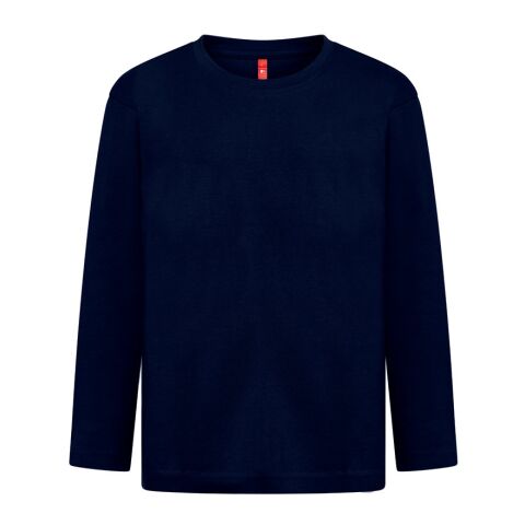 Werbeartikel Langarmshirt THC BUCHAREST KIDS – blau – mit Logo bedruckt, nachhaltig aus Bio-Baumwolle Gr. 2