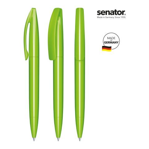 Werbeartikel senator Bridge Polished – hellgrün – mit Logo bedruckt Marken-Kugelschreiber für Messen & Events, blau schreibend, Drehkugelschreiber