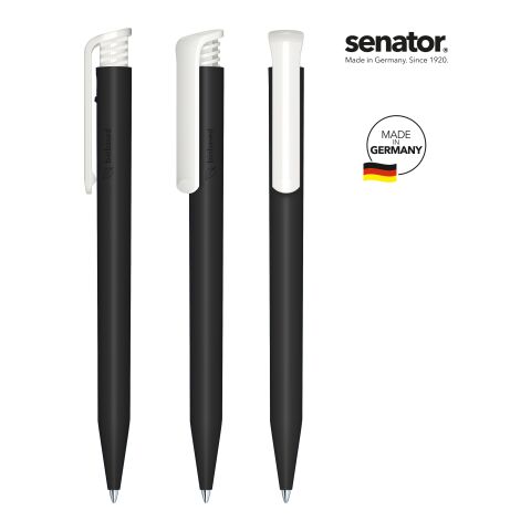 Werbeartikel senator Super Hit BIO Druckkugelschreiber – schwarz – nachhaltig mit Logo bedruckt blau schreibend für den Büroalltag