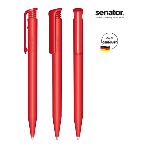 Werbeartikel Druckkugelschreiber senator Super Hit Matt Recycled – rot – mit Logo bedruckt blau schreibend für den Büroalltag nachhaltig