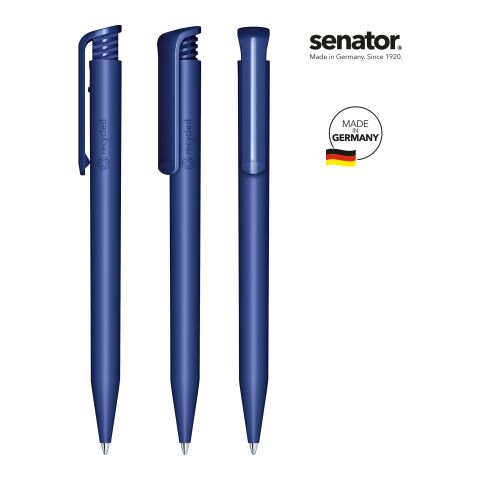 Werbeartikel Druckkugelschreiber senator Super Hit Matt Recycled – marineblau – mit Logo bedruckt, blau schreibend für den Büroalltag