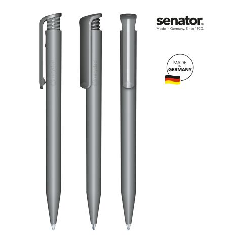 Streuartikel senator Super Hit Matt Recycled Druckkugelschreiber – anthrazit – mit Logo bedruckt blau schreibend für den Büroalltag