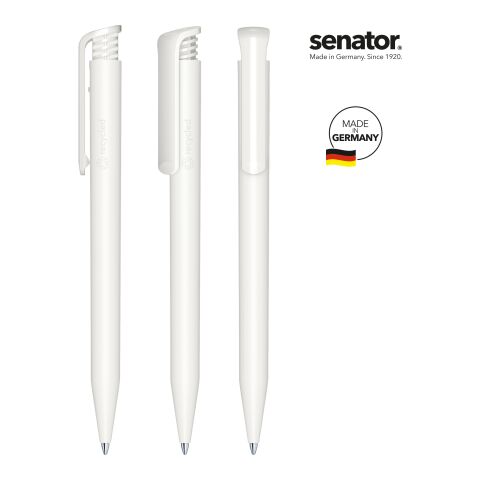 Streuartikel senator Super Hit Matt Recycled – weiß – mit Logo bedruckt nachhaltig blau schreibend Druckkugelschreiber für den Büroalltag