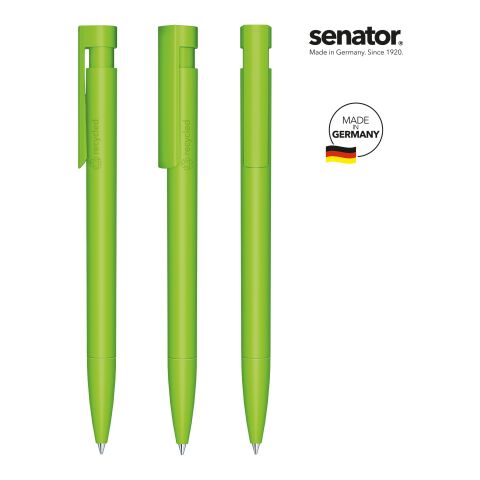 Werbeartikel senator Liberty Matt Recycled – hellgrün – mit Logo bedruckt nachhaltiger Druckkugelschreiber, blauschreibend, made in germany