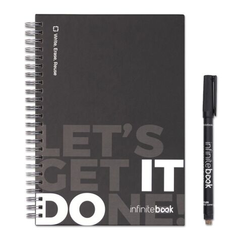 STARTER KIT INFINITEBOOK. Set bestehend aus einem Infinitebook mit Hardcover, einem Reinigungsset, einem Marker und einem Kugelschreiberhalter schwarz | ohne Werbeanbringung | Nicht verfügbar | Nicht verfügbar | Nicht verfügbar