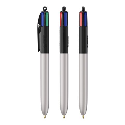 BIC® 4 Colours Glacé Kugelschreiber Schwarz-Silber | 1-farbiger Siebdruck | Schaft-rechts vom Clip | 30.00 mm x 43.00 mm