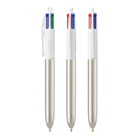 BIC® 4 Colours Shine Kugelschreiber Weiß-silber | 1-farbiger Siebdruck | Upper Part-gegenüber vom Clip | 22.00 mm x 10.00 mm