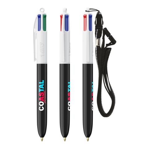 BIC® 4 Colours® ECO + lanyard weiss-schwarz