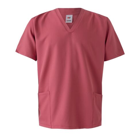 Werbeartikel VL FLORA. Kurzarm-Tunika (140 g/m²), aus 100 % Mikrofaser – Pastellrosa – mit Logo bedruckt