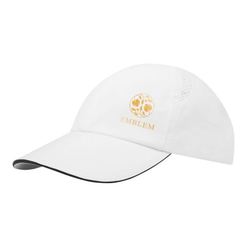 Werbeartikel Morion GRS recycelte Cool Fit Kappe mit sechs Segmenten – absolutes weiß – mit Logo bedruckt