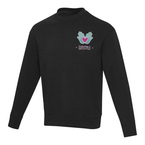 Werbeartikel Jet Unisex Aware Pullover mit Rundhalsausschnitt aus recyceltem Material – schwarz – XS – mit Logo bedruckt