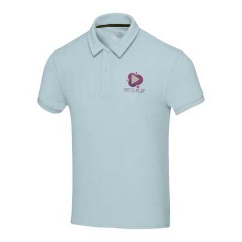 Werbeartikel Akoya Poloshirt aus recyceltem Frottee Unisex – cloud blue – XXL – mit Logo bedruckt