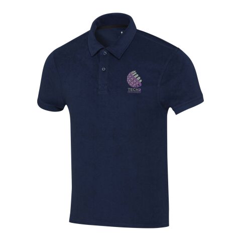 Werbeartikel Akoya Poloshirt aus recyceltem Frottee Unisex – navy – L – mit Logo bedruckt