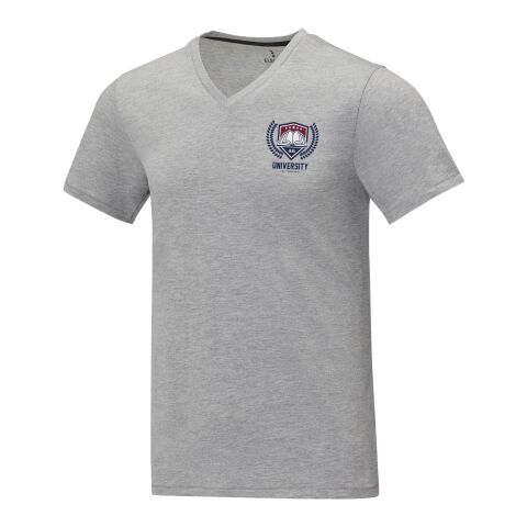 48h Express-Druck Werbeartikel Somoto T-Shirt mit V-Ausschnitt für Herren – heather grau – XS – mit Logo bedruckt