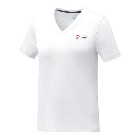 Werbeartikel Somoto T-Shirt mit V-Ausschnitt für Damen – weiß – L – mit Logo bedruckt