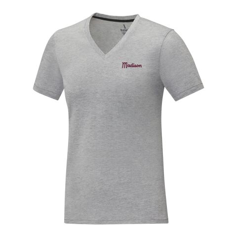 Werbeartikel Somoto T-Shirt mit V-Ausschnitt für Damen – heather grau – XS – mit Logo bedruckt