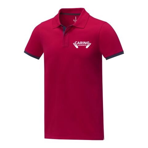 Werbeartikel Morgan Polo für Herren, zweifarbig – rot – S – mit Logo bedruckt