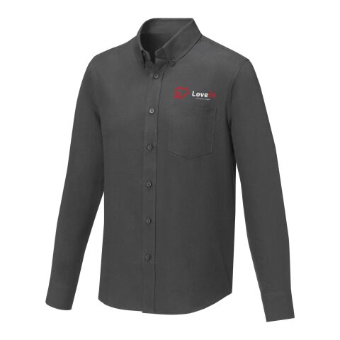 Werbeartikel Pollux Herrenhemd mit langen Ärmeln – storm grey – XS – mit Logo bedruckt