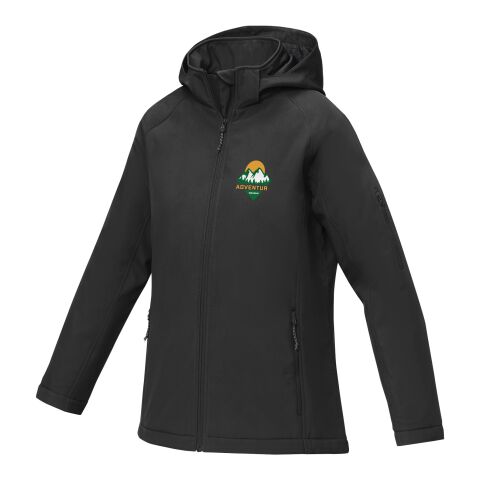 Werbeartikel Notus wattierte Softshell Damenjacken – schwarz – S – mit Logo bedruckt