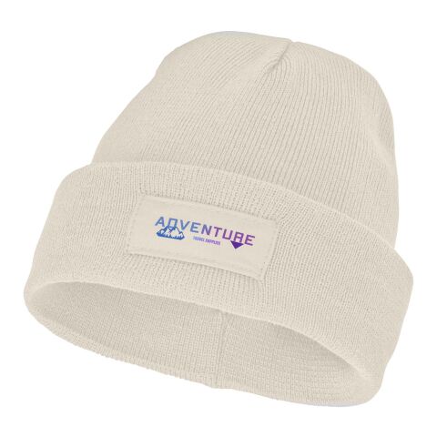 Werbeartikel Boreas Mütze mit Aufnäher – sandstone – Mütze / Beanie mit Logo bedruckt