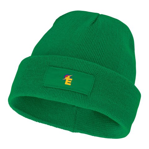 Werbeartikel Boreas Mütze mit Aufnäher – farngrün – mit Logo bedruckt