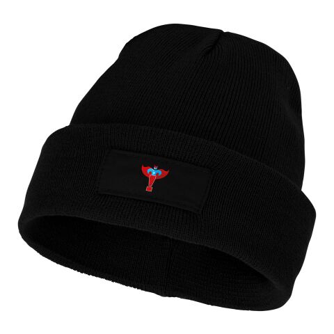 Werbeartikel Boreas Mütze mit Aufnäher – schwarz – mit Logo bedruckt