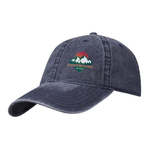 Werbeartikel Grafton Kappe mit 6 Segmenten washed – navy – mit Logo bedruckt