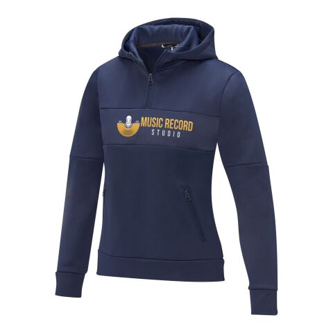 Werbeartikel Sayan Kapuzenpullover mit halbem Reißverschluss für Damen – navy – S – mit Logo bedruckt