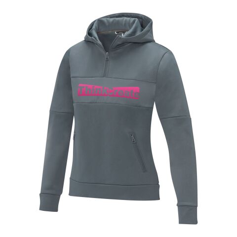 Werbeartikel Sayan Kapuzenpullover mit halbem Reißverschluss für Damen – stahlgrau – XXL – mit Logo bedruckt