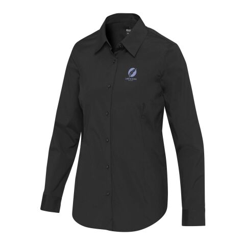 Werbeartikel Carnelian Popeline Bluse – schwarz – S – mit Logo bedruckt