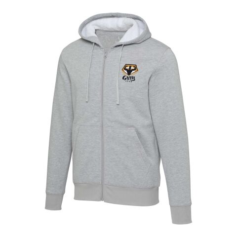 Werbeartikel Natron Sherpa-Kapuzenjacke mit Reißverschluss – heather grau – L – mit Logo bedruckt