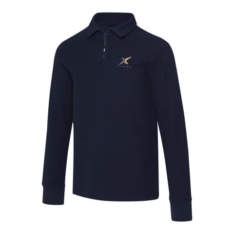 Werbeartikel Zeus Langarm Poloshirt Unisex mit Reißverschluss – navy – XS – mit Logo bedruckt