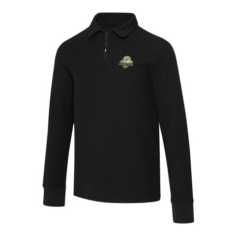 Werbeartikel Zeus Langarm Poloshirt Unisex mit Reißverschluss – schwarz – L – mit Logo bedruckt