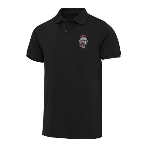 Werbeartikel Beryl Kurzärmeliges Poloshirt aus 220 g/m² Bio-Recyclingmaterial (OCS), unisex – schwarz – 3XS – mit Logo bedruckt