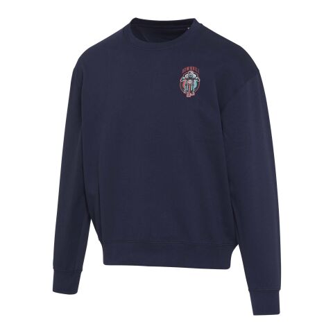 Werbeartikel Boris Pullover mit Rundhalsausschnitt in Übergröße aus recycelter 280 g/m2 Bio Baumwolle (OCS), unisex – navy – L – mit Logo bedruckt