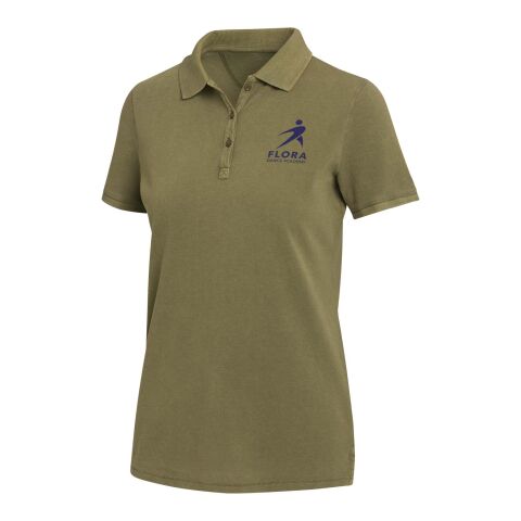 Werbeartikel Calgary Poloshirt für Damen im Washed Look, 200 g/m2 – Forest Green2 – S – mit Logo bedruckt