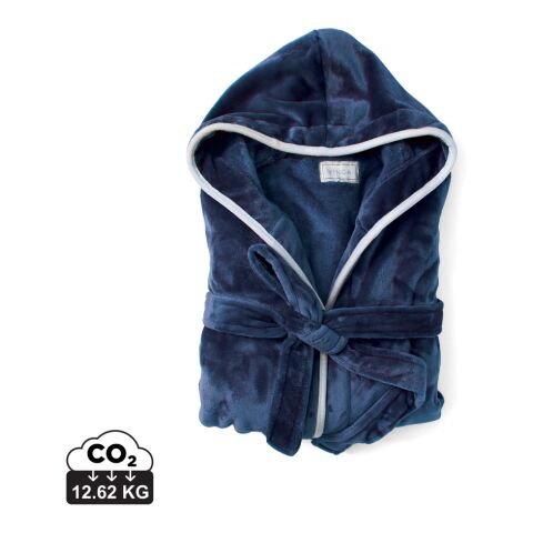 Werbeartikel VINGA Louis Luxus Plüsch GRS rPET Bademantel Größe L/XL – navy blau – mit Logo bedruckt