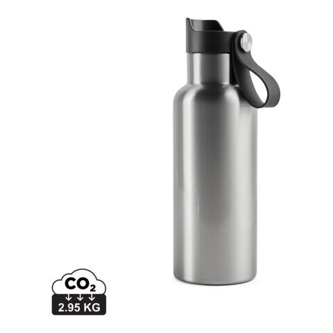 Werbeartikel Thermosflasche VINGA Balti 500 ml doppelwandig vakuumisoliert mit Knopfdruck – Stahl-schwarz – mit Logo bedruckt
