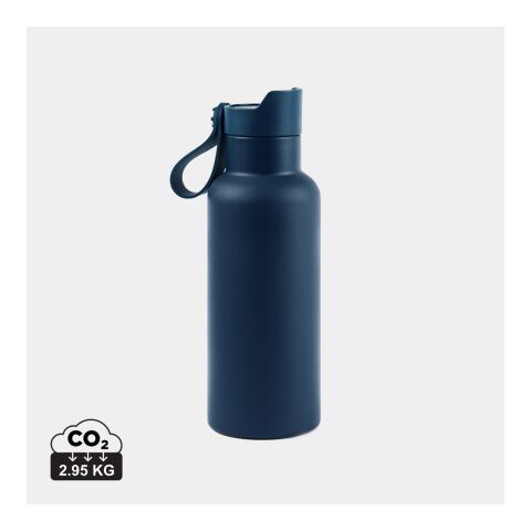Werbeartikel Thermosflasche VINGA Balti 500 ml doppelwandig vakuumisoliert mit Knopfdruck – blau – mit Logo bedruckt