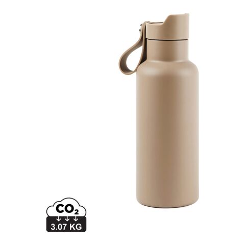 Werbeartikel Thermosflasche VINGA Balti 500 ml doppelwandig vakuumisoliert mit Knopfdruck – grau – mit Logo bedruckt