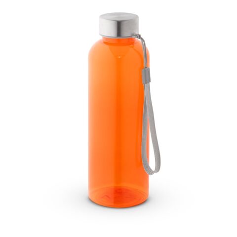 Werbeartikel ENDERS M. Trinkflasche (600 ml) aus recyceltem PET (100% rPET) mit glänzender transluzenter Oberfläche – orange – mit Logo bedruckt