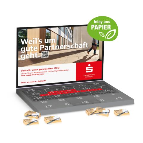 Adventskalender "Laptop" mit Lindt Schokolade, Inlay aus Papier