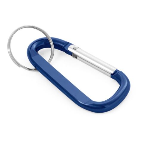 Werbeartikel MATTHEW. Karabinerclip aus Aluminium mit Schlüsselring – Königsblau – mit Logo bedruckt