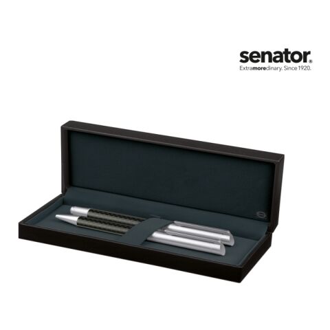 Senator Carbon Line Set (Drehkugelschreiber + Rollerball) silber | 1-farbiger Druck