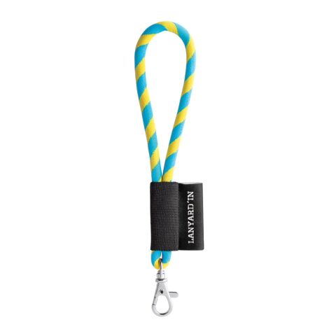 Werbeartikel Lanyard Tube Short Set. Standardmodelle – gelb-hellblau – mit Logo bedruckt