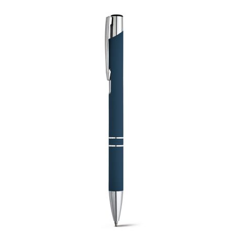 Firmengeschenk Kugelschreiber BETA SOFT – blau – mit Logo bedruckt aus Aluminium mit Soft-Touch-Finish Ø10 x 137 mm schwarzschreibend
