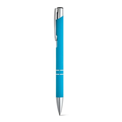 Firmengeschenk Kugelschreiber BETA SOFT – hellblau – mit Logo bedruckt aus Aluminium mit Soft-Touch-Finish Ø10 x 137 mm schwarzschreibend