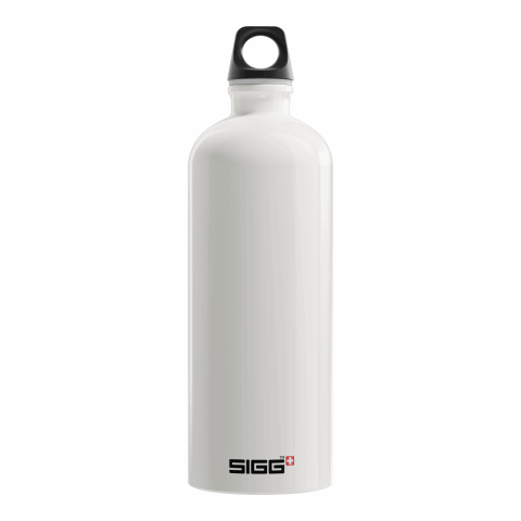 Nachhaltiger Werbeartikel SIGG Traveller 1.0 L – weiß-schwarz – mit Logo bedruckt