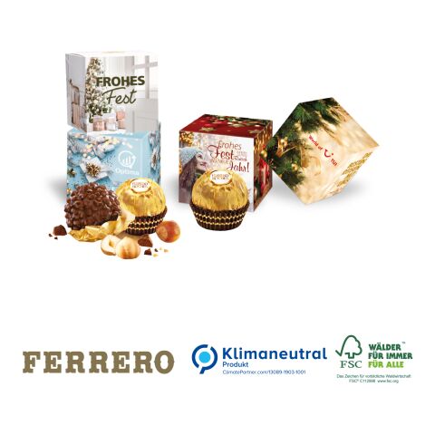 Werbewürfel mit Ferrero Rocher mit winterlichen Motiv, Klimaneutral, FSC®