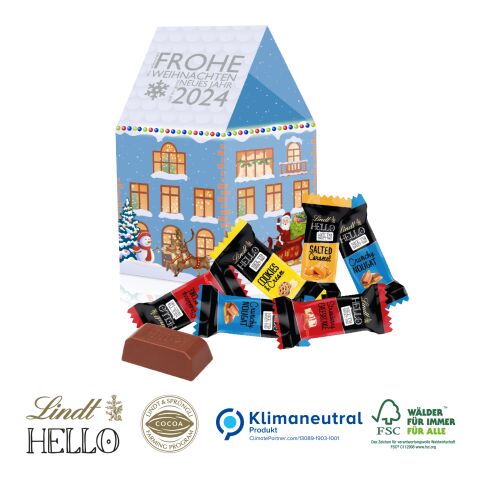 3D Präsent Haus mit Ritter SPORT Schokolade, Klimaneutral, FSC® ohne Werbeanbringung | Lindt HELLO Mini